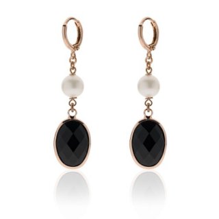 Orecchini Lunghi Con Pietra Nera E Perle Jaipur