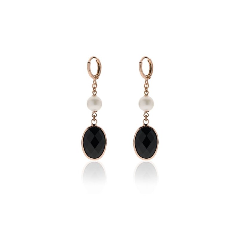 Orecchini Lunghi Con Pietra Nera E Perle Jaipur