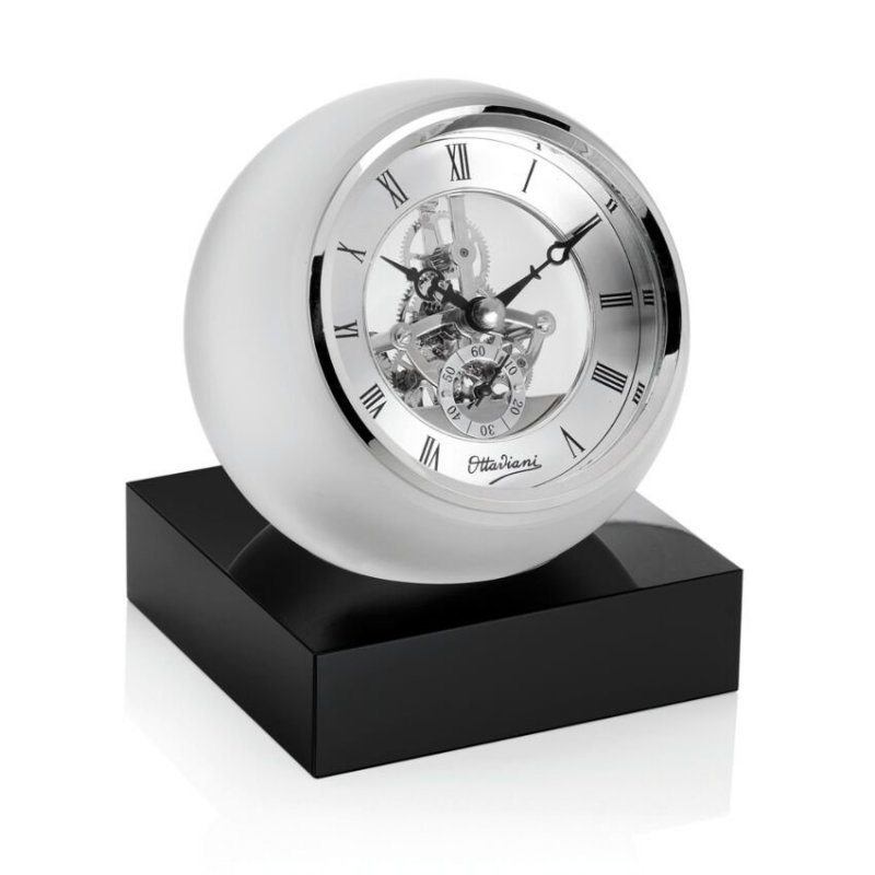 Orologio In Cristallo Diam.Cm.13 Base Cm.11,5X3