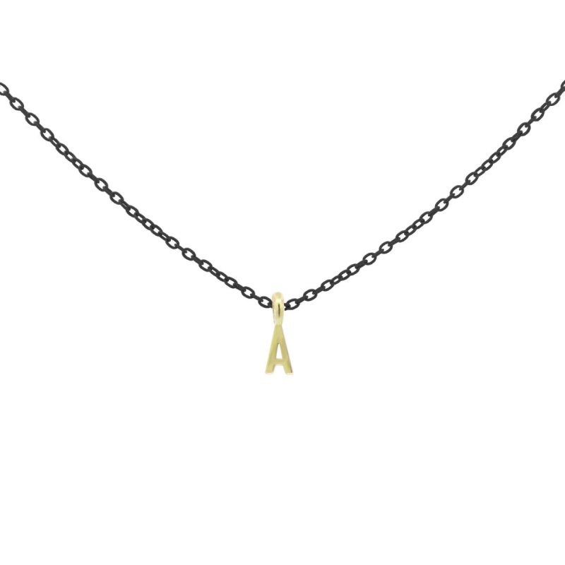 Girocollo Lettera A Nero - Oro18Kt