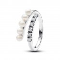 Anello Intreccio con Perle d’Acqua Dolce Coltivate e Pavè