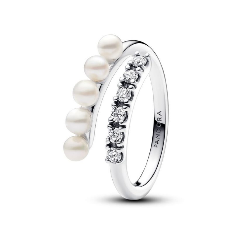 Anello Intreccio con Perle d’Acqua Dolce Coltivate e Pavè