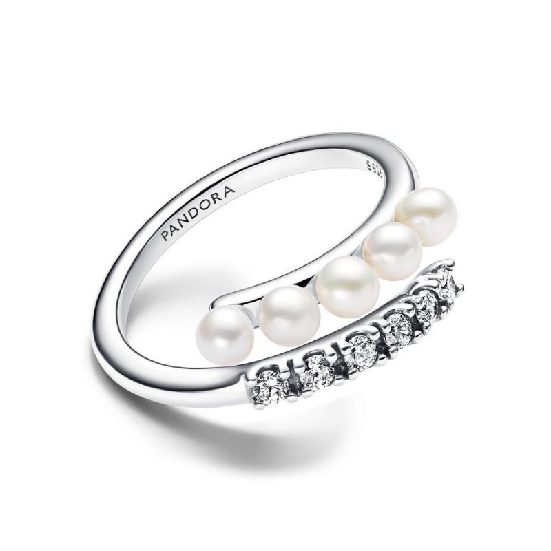Anello Intreccio con Perle d’Acqua Dolce Coltivate e Pavè