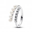 Anello Intreccio con Perle d’Acqua Dolce Coltivate e Pavè