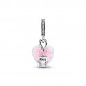 Charm Pendente Cuore di Mamma Rosa Opalescente