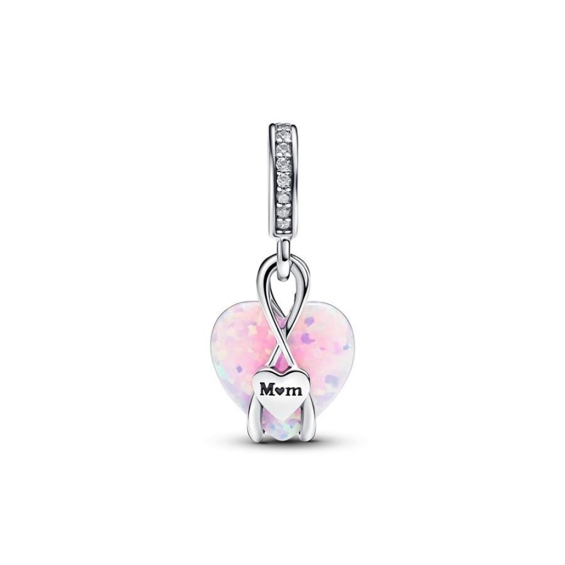 Charm Pendente Cuore di Mamma Rosa Opalescente
