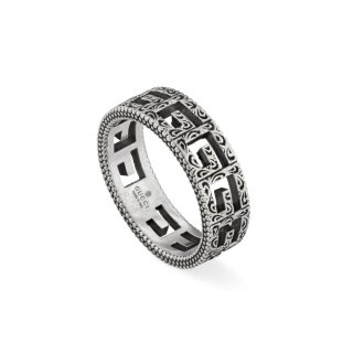 Anello con motivo G in argento 925 invecchiato