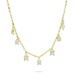Gr878 Collana Placcata Oro Giallo Con Pendenti Di Zirconi