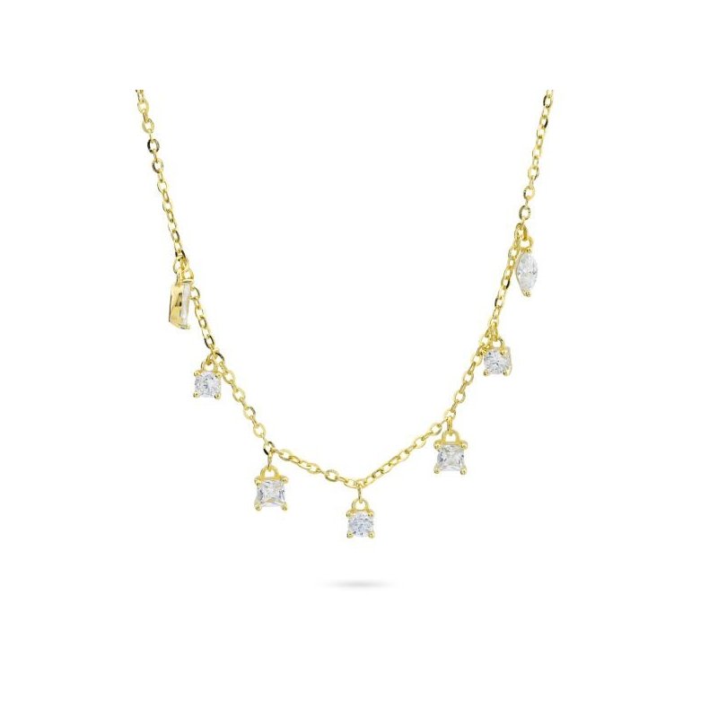 Gr878 Collana Placcata Oro Giallo Con Pendenti Di Zirconi