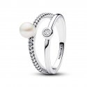 Anello Doppia Fascia con Perla d’Acqua Dolce Coltivata e Pavè