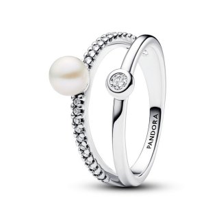 Anello Doppia Fascia con Perla d’Acqua Dolce Coltivata e Pavè
