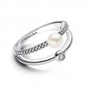 Anello Doppia Fascia con Perla d’Acqua Dolce Coltivata e Pavè