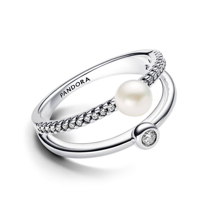Anello Doppia Fascia con Perla d’Acqua Dolce Coltivata e Pavè