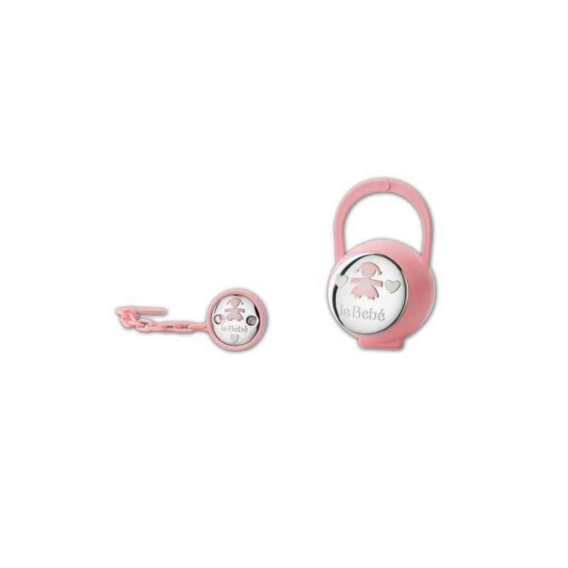 Le Bebe' - Kit Porta-Ciuccio Sagoma Bimba - Plastica - Argento