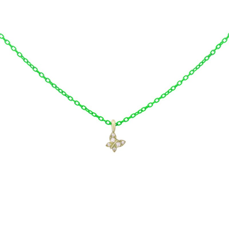 Girocollo Farfalla Catena Con Vernice E Diamanti Lab Grown - Oro18Kt
