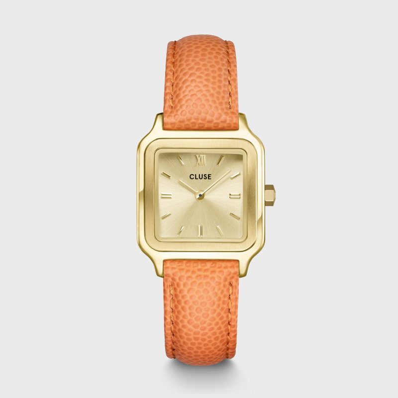 Gracieuse Petite Watch Leather, Apricot Lizard, Gold Colour