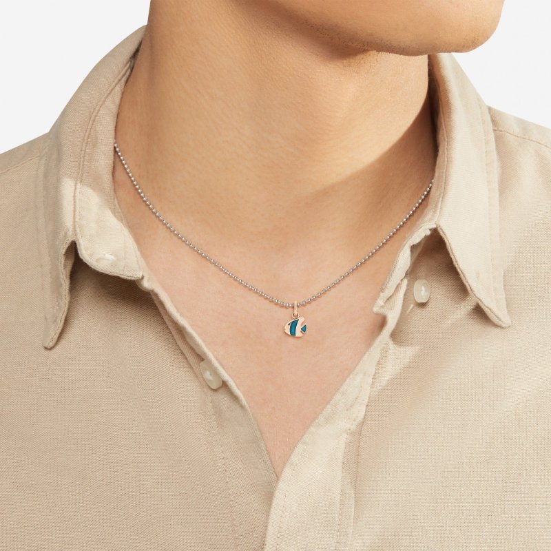 Dodo - Ciondolo Pesce Angelo - Oro Rosa 9K - Smalto Blu