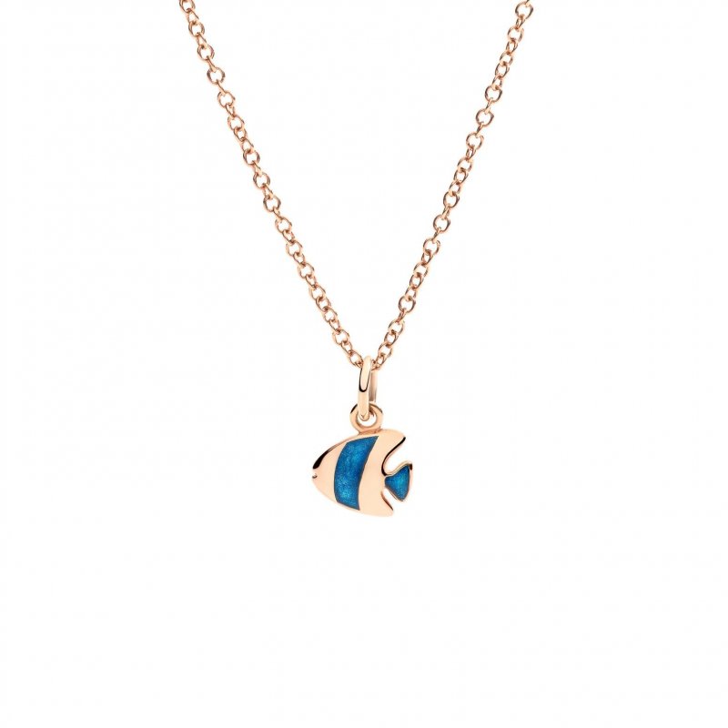 Dodo - Ciondolo Pesce Angelo - Oro Rosa 9K - Smalto Blu