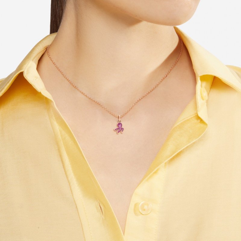 Dodo - Ciondolo Polpo - Oro Rosa 9K - Smalto Perlato