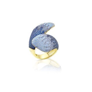 Sogni - Anello Petalo Contrarié - Oro Rosa - Zirconi Blu
