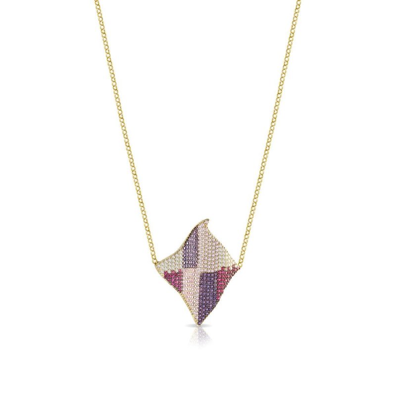 Sogni - Collana Rombo Oro Giallo - Zirconi Magenta, Rosa, Viola