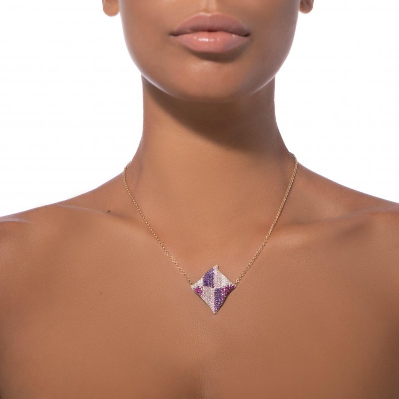Sogni - Collana Rombo Oro Giallo - Zirconi Magenta, Rosa, Viola