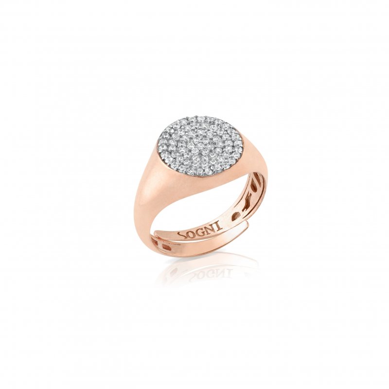 Sogni - Anello Da Mignolo Tondo - Oro Rosa - Zirconi Bianchi