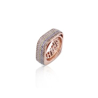 Sogni - Anello Quadrato Oro Rosa - Zirconi Champagne, Rosa, Verdi