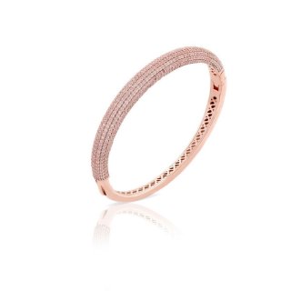 Sogni - Bracciale Rigido Oro Rosa - Zirconi Rosa - Eleganza Femminile