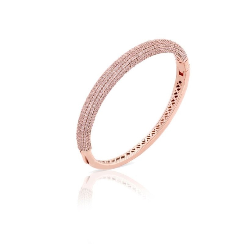 Sogni - Bracciale Rigido Oro Rosa - Zirconi Rosa - Eleganza Femminile