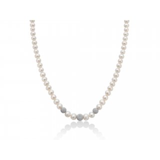 Miluna - Collana Filo Di Perle - Oro Bianco