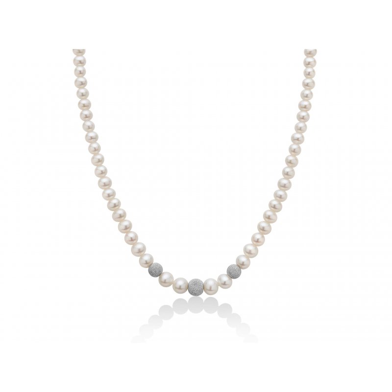 Miluna - Collana Filo Di Perle - Oro Bianco