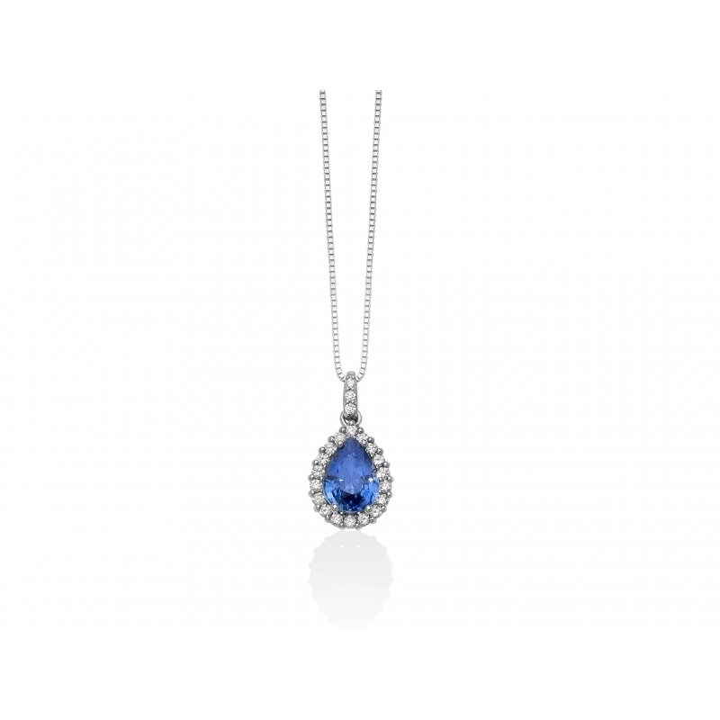 Miluna - Collana Zaffiro Blu - Oro Bianco - Diamanti