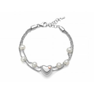 Bracciale Doppio Filo Con Perle E Cuore Centrale