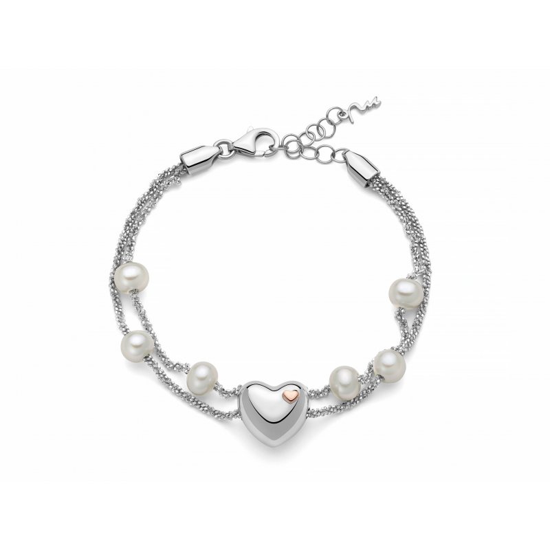 Bracciale Doppio Filo Con Perle E Cuore Centrale