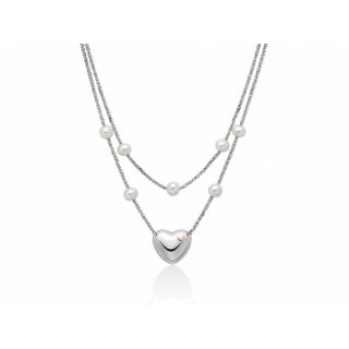 Collana A Due Fili Con Perle E Cuore Centrale