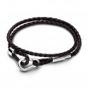 Bracciale In  Pelle Marrone Doppio  Con Chiusura A Moschettone Regolabile