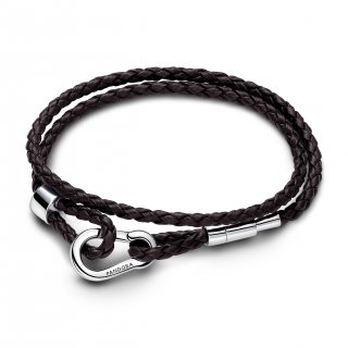 Bracciale In  Pelle Marrone Doppio  Con Chiusura A Moschettone Regolabile