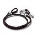 Bracciale In  Pelle Marrone Doppio  Con Chiusura A Moschettone Regolabile