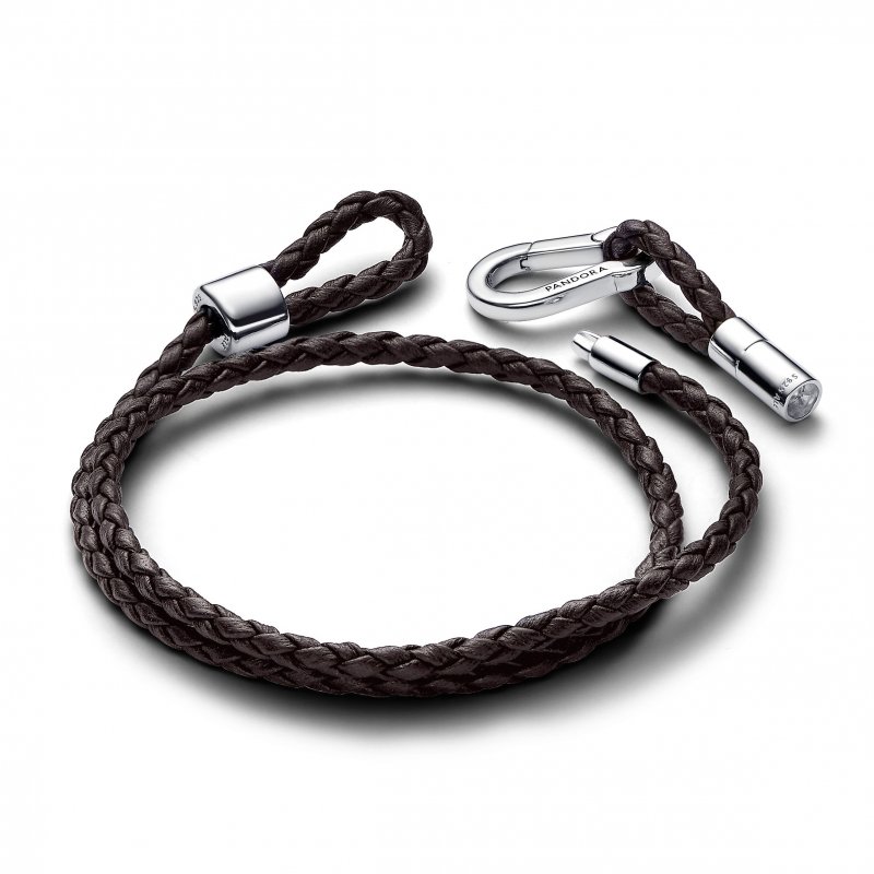 Bracciale In  Pelle Marrone Doppio  Con Chiusura A Moschettone Regolabile
