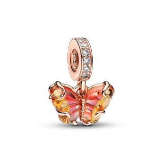 Pendente Farfalla Vetro Di Murano Arancione E Rosa