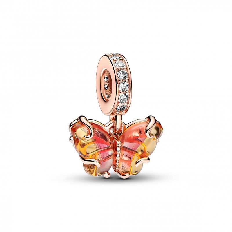Pendente Farfalla Vetro Di Murano Arancione E Rosa