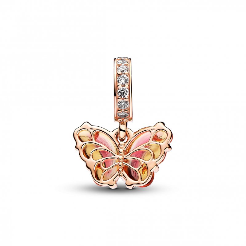 Pendente Farfalla Vetro Di Murano Arancione E Rosa