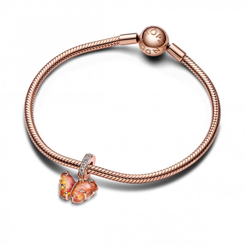 Pendente Farfalla Vetro Di Murano Arancione E Rosa