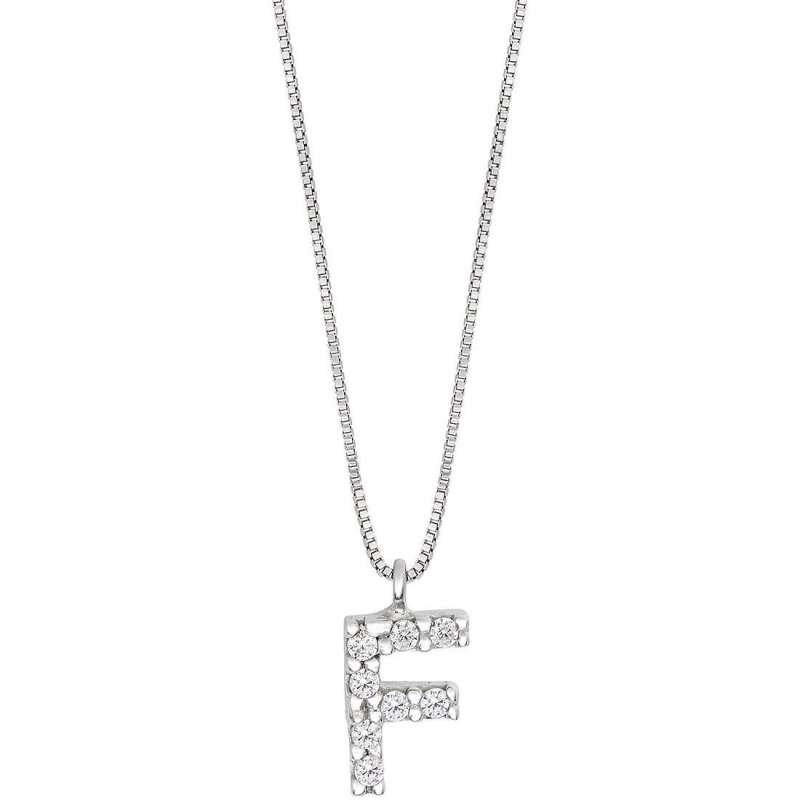 Ambrosia - Collana Lettera F - Oro Bianco - Zirconi