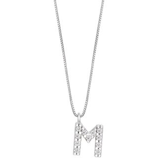 Ambrosia - Collana Lettera M - Oro Bianco - Zirconi
