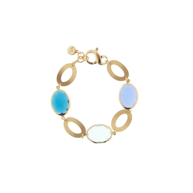Bracciale Caramelle Vintage Con Tre Paste Vitree Ovali Nei Toni Del Blu