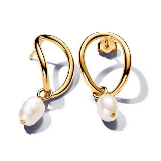 Orecchini Linea Sinuosa Circolare con Perla d'Acqua Dolce Coltivata Pendente