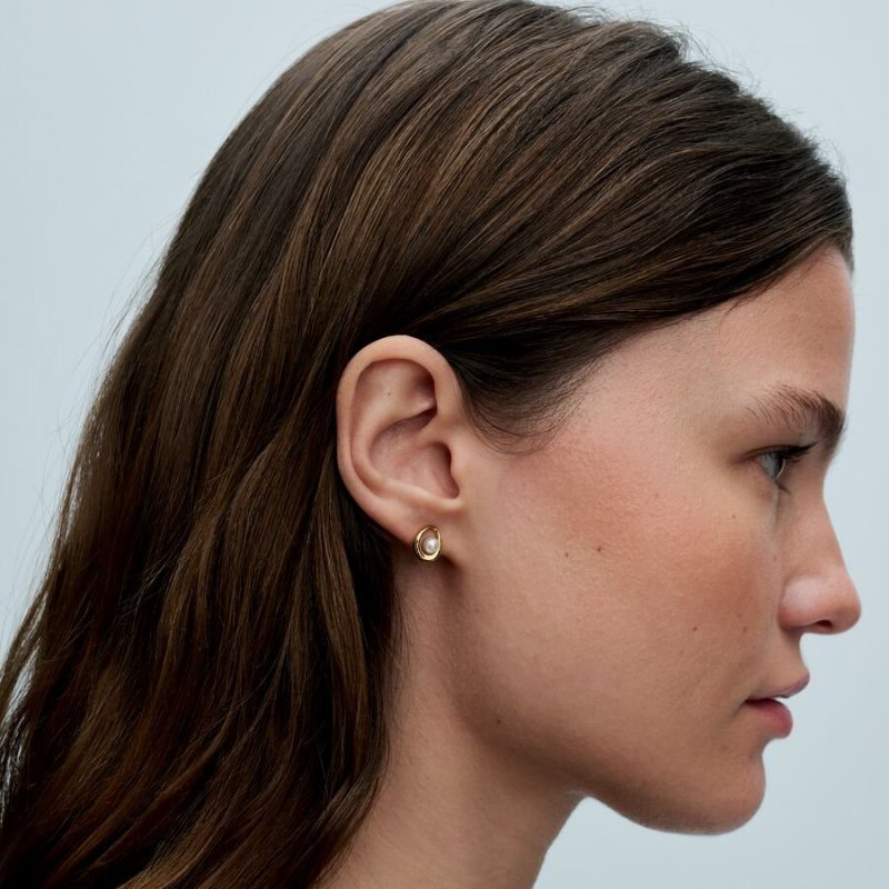 Orecchini Linea Sinuosa Ovale con Perla d'Acqua Dolce Coltivata