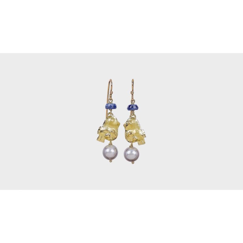 Misani - Orecchini Oro Martellato - Cianite, Perla